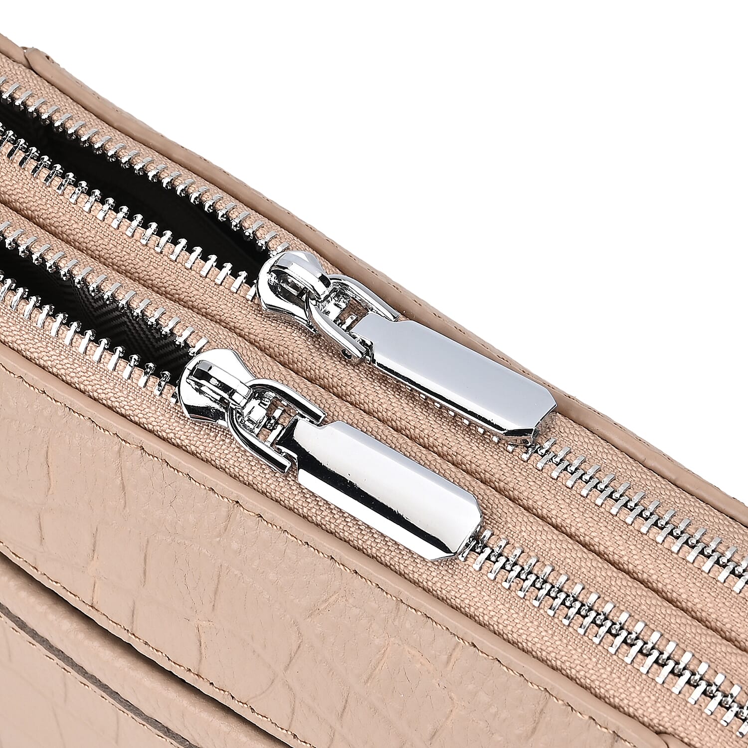 100% Genuine Leather Croco Embossed Crossbody Bag (Size 18x8x14 cm) - Beige