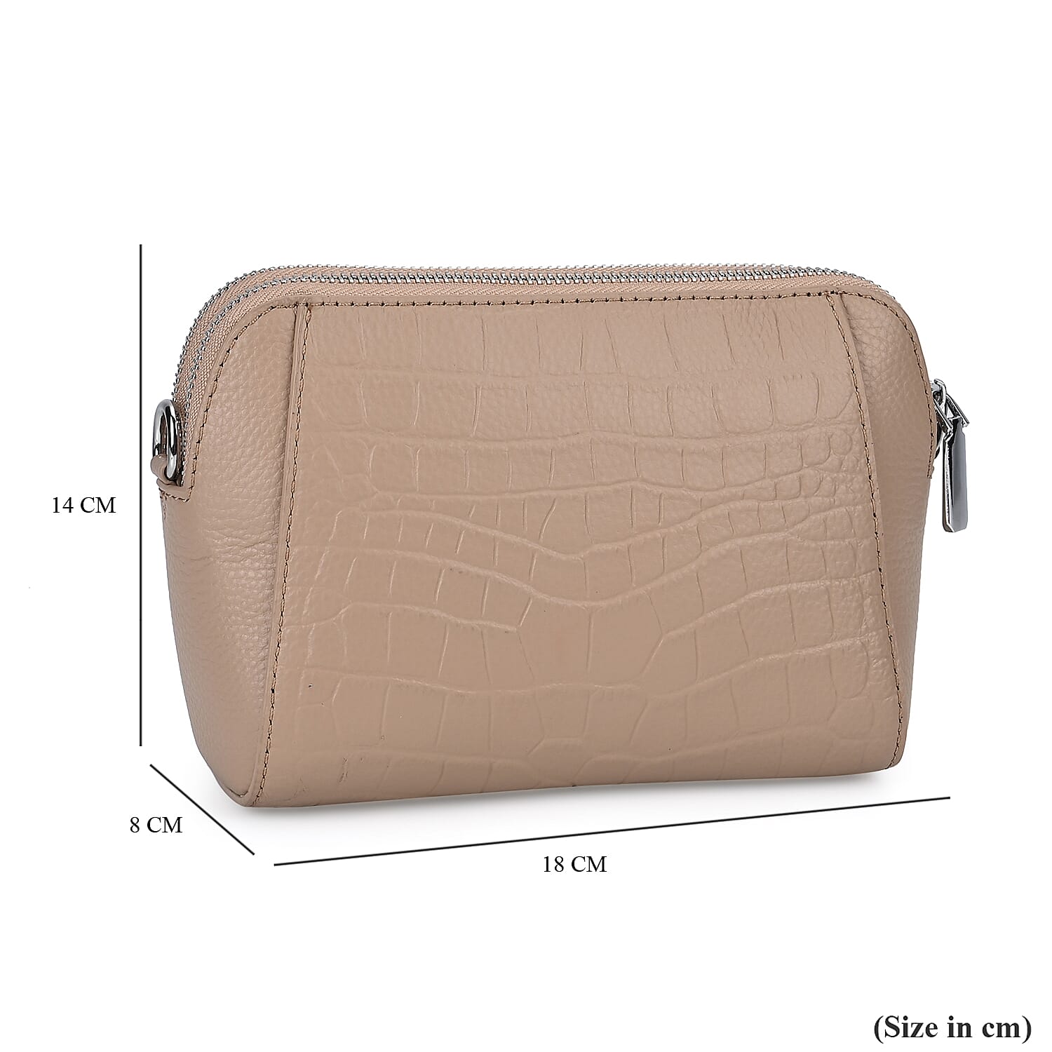 100% Genuine Leather Croco Embossed Crossbody Bag (Size 18x8x14 cm) - Beige