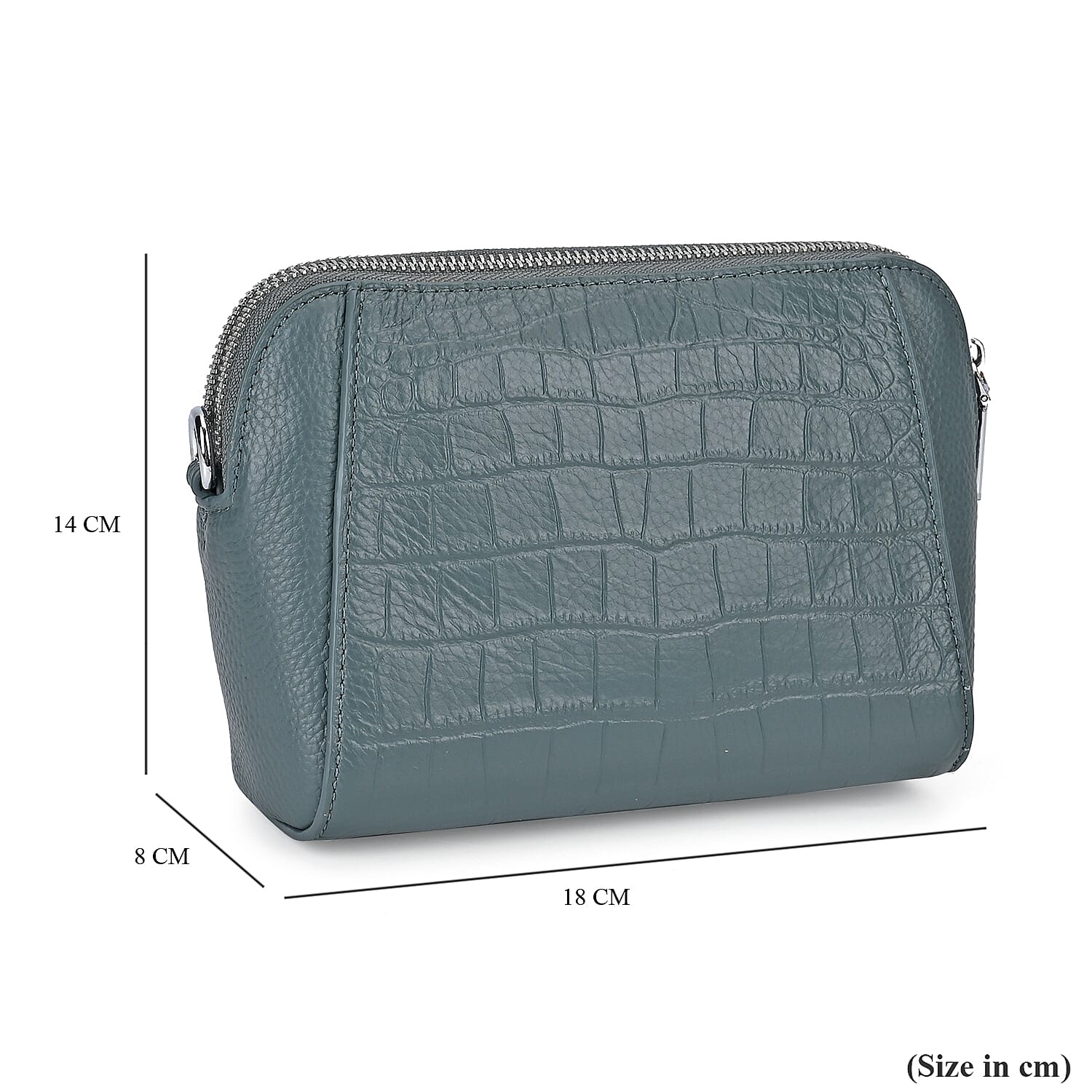 100% Genuine Leather Croco Embossed Crossbody Bag (Size 18x8x14 cm) - Blue