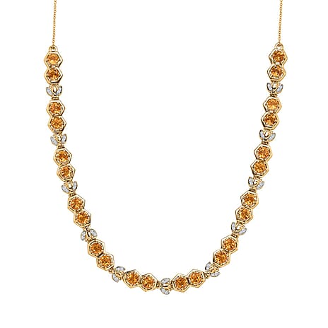GP HoneyComb Collection - Citrine & Natural Zircon Cluster Necklace (Size - 20) in 18K YG Vermeil Plated Sterling Silver 6.86 Ct, Silver Wt. 16.41 Gms