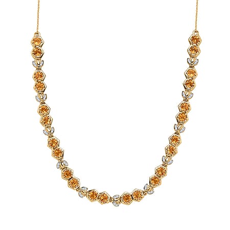 GP HoneyComb Collection - Citrine and Natural Zircon Cluster Necklace (Size - 20) in 18K Yellow Gold Vermeil Plated Sterling Silver 6.86 Ct, Silver Wt. 16.41 Gms GP HoneyComb Collection - Citrine and Natural Zircon Cluster Necklace (Size - 20) in 18K Yellow Gold Vermeil Plated Sterling Silver 6.86 Ct, Silver Wt. 16.41 Gms