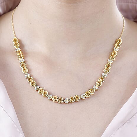 GP HoneyComb Collection - Citrine & Natural Zircon Cluster Necklace (Size - 20) in 18K YG Vermeil Plated Sterling Silver 6.86 Ct, Silver Wt. 16.41 Gms