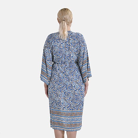 Viscose Wrap Style Exclusive Floral Print Wrapover (One Size) - Blue - White