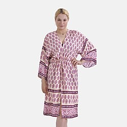 Tamsy Palm Print Tie Waist Kimono Dress (Onesize) - Black & White