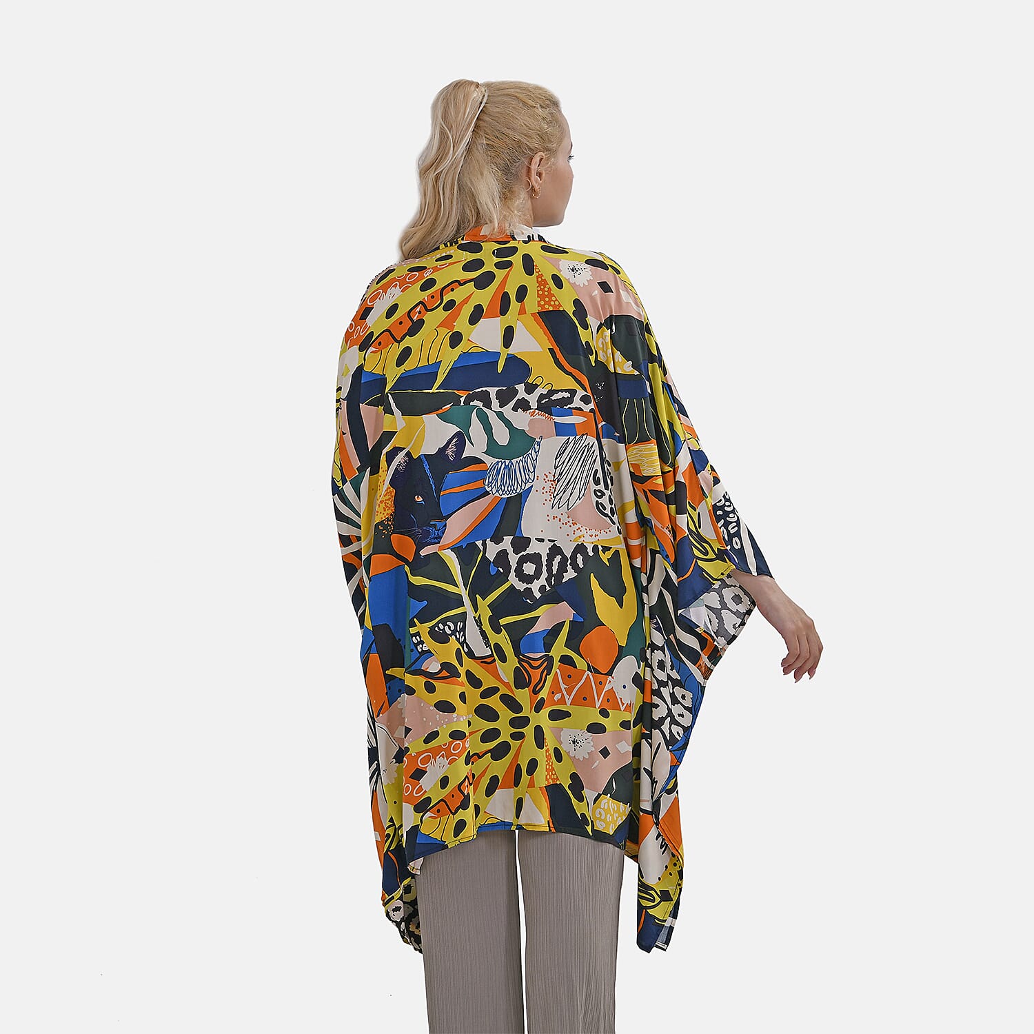 Closeout Deal Exclusive Multi Pattern Printed Kimono (One Size) - Black