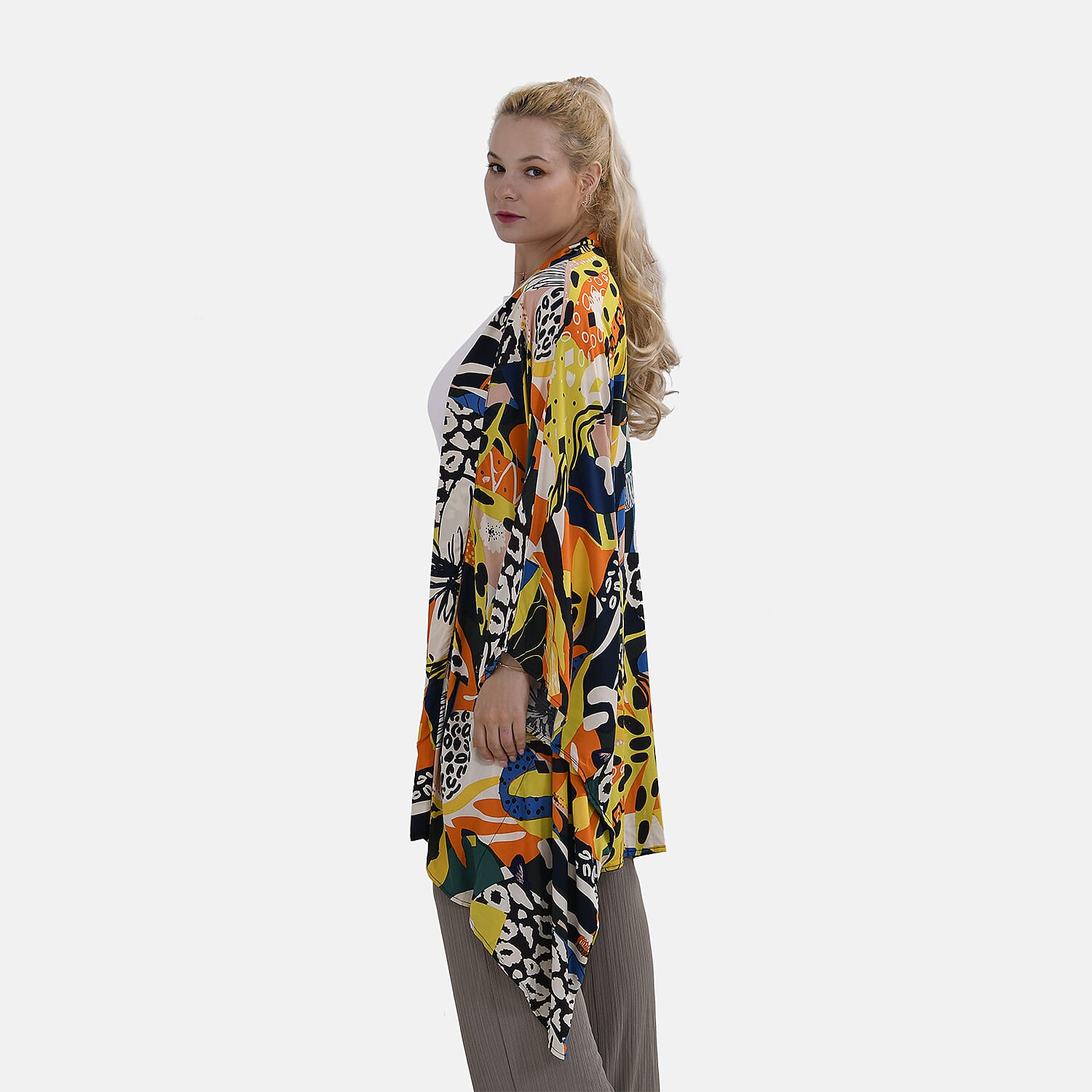 Closeout Deal Exclusive Multi Pattern Printed Kimono (One Size) - Black