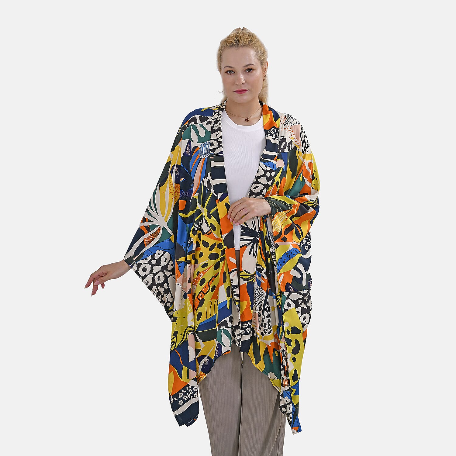 Closeout Deal Exclusive Multi Pattern Printed Kimono (One Size) - Black