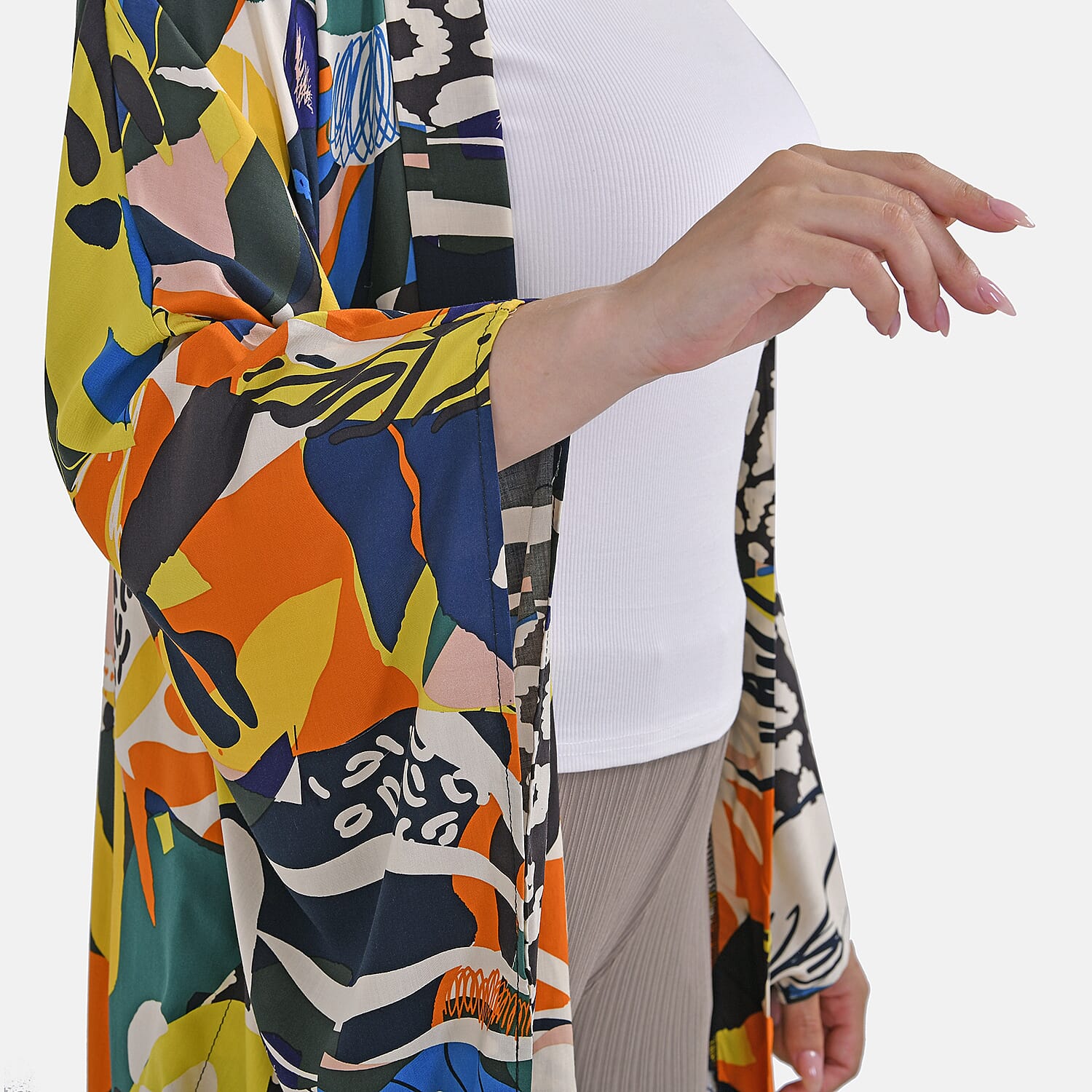 Closeout Deal Exclusive Multi Pattern Printed Kimono (One Size) - Black