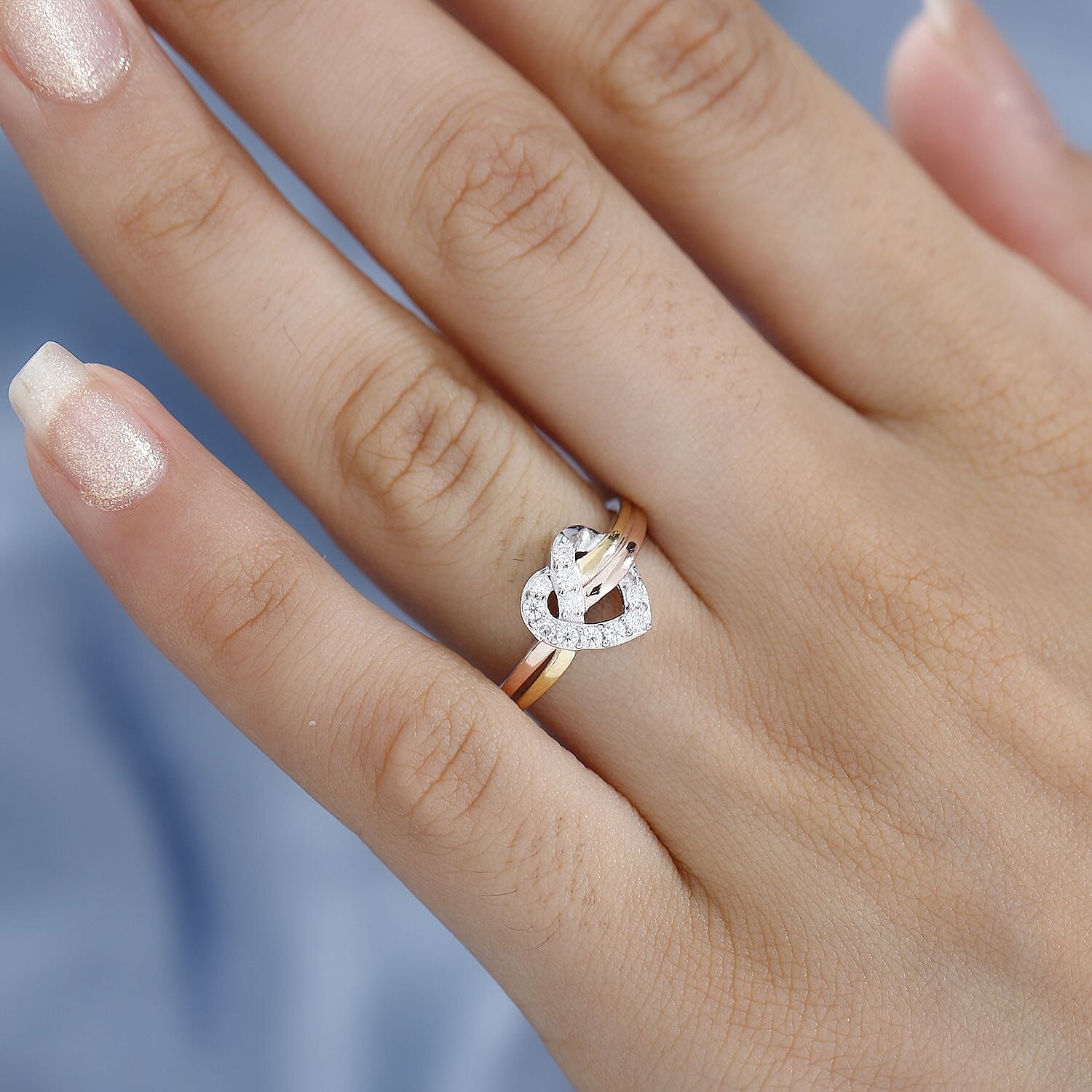 GP - Moissanite Heart Ring in 18K Vermeil YG, RG & Platinum Plated Sterling Silver