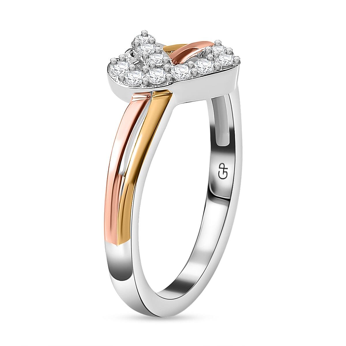 GP - Moissanite Heart Ring in 18K Vermeil YG, RG & Platinum Plated Sterling Silver