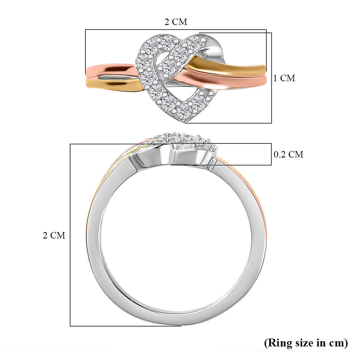 GP - Moissanite Heart Ring in 18K Vermeil YG, RG & Platinum Plated Sterling Silver