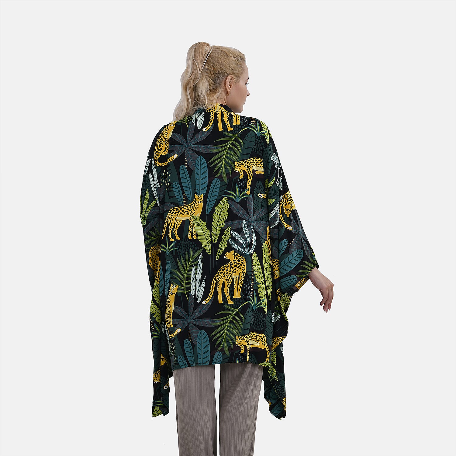 Viscose Leaf Kimono (Size 129x1 cm) - Green & Green