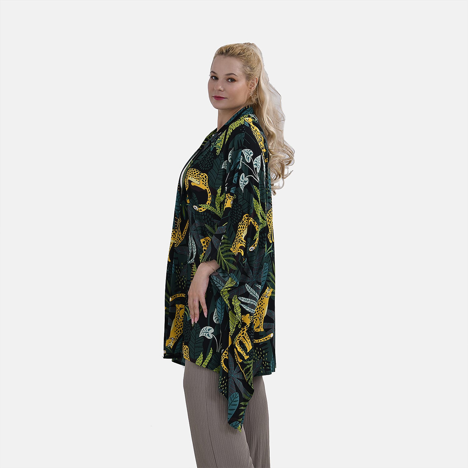 Viscose Leaf Kimono (Size 129x1 cm) - Green & Green