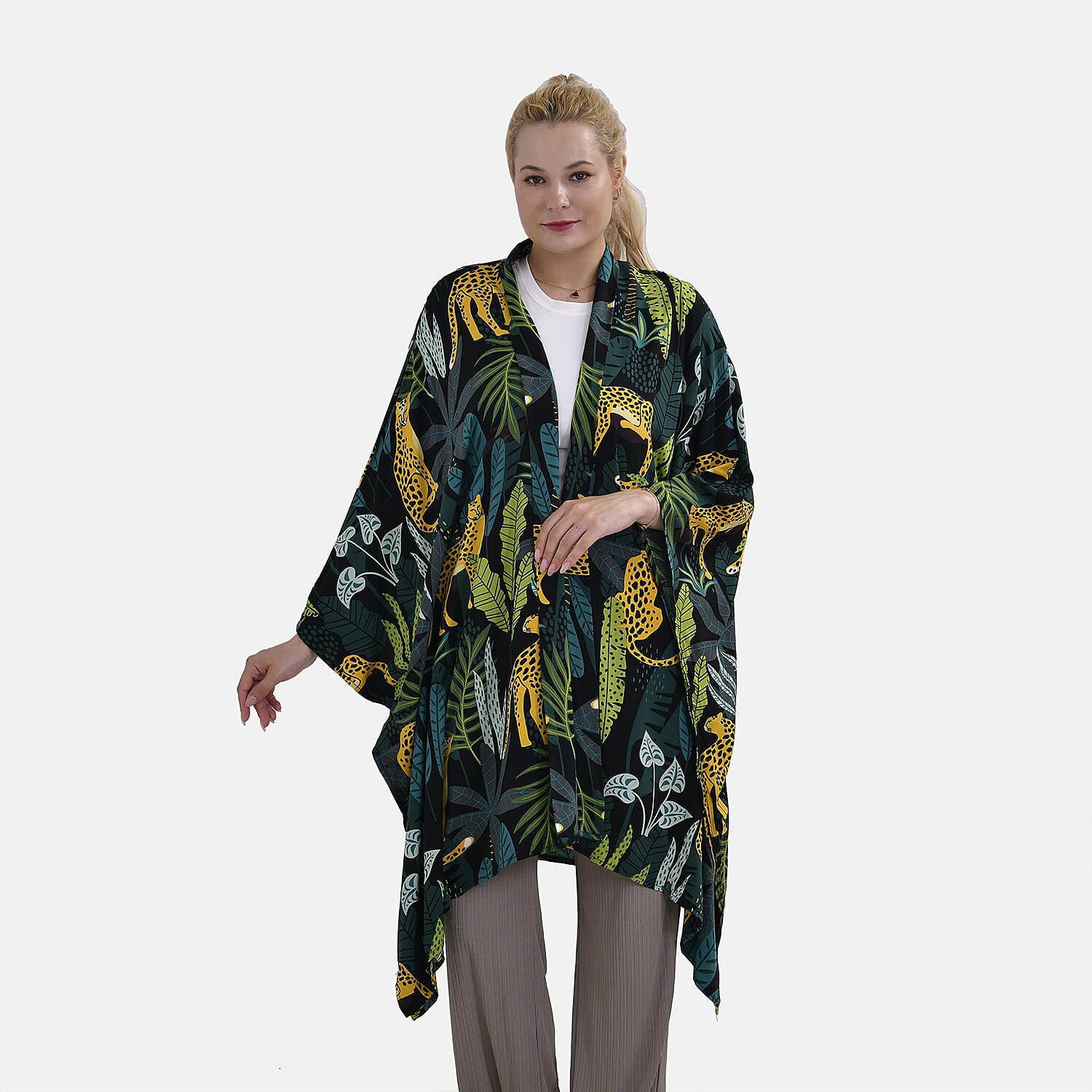 Viscose Leaf Kimono (Size 129x1 cm) - Green & Green
