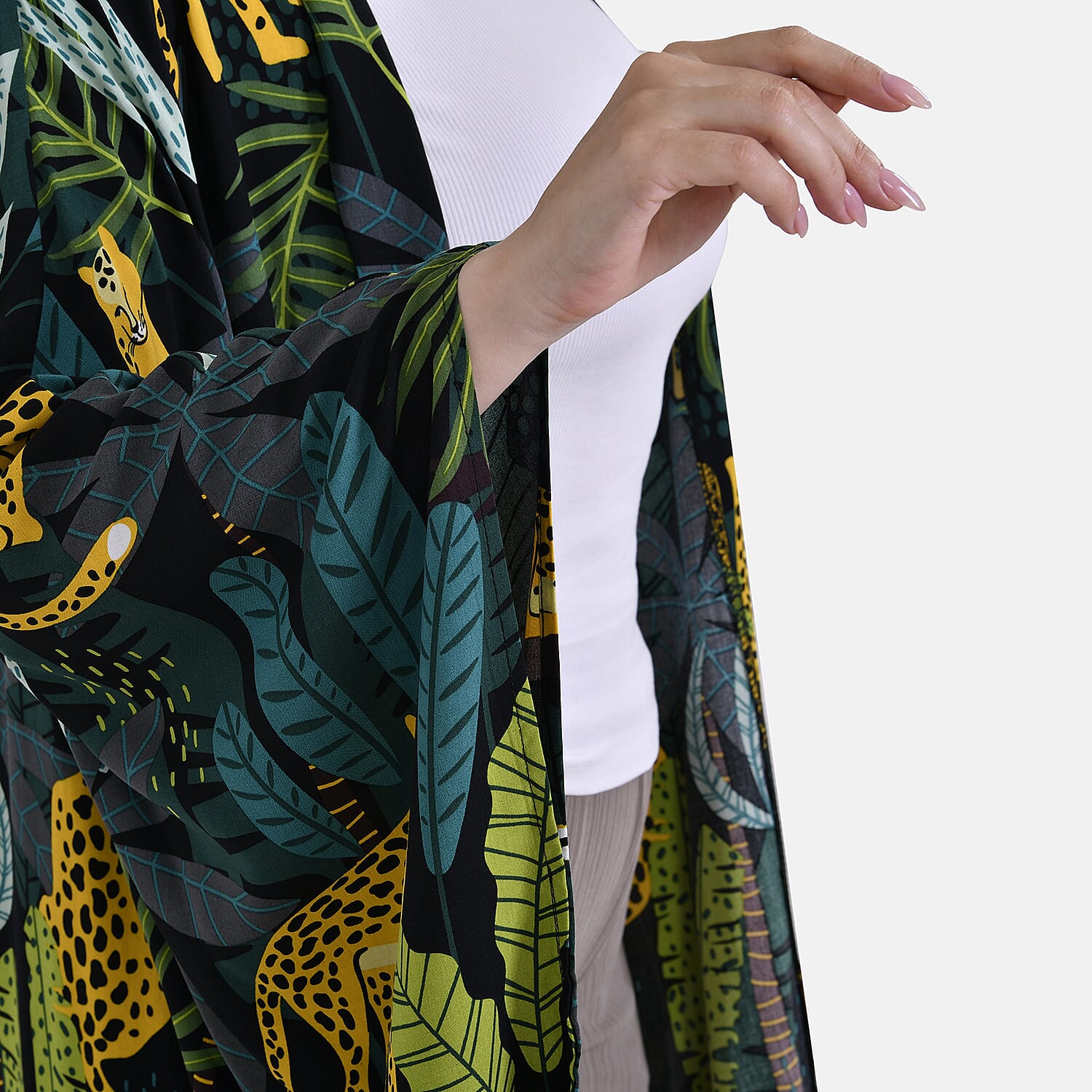 Viscose Leaf Kimono (Size 129x1 cm) - Green & Green