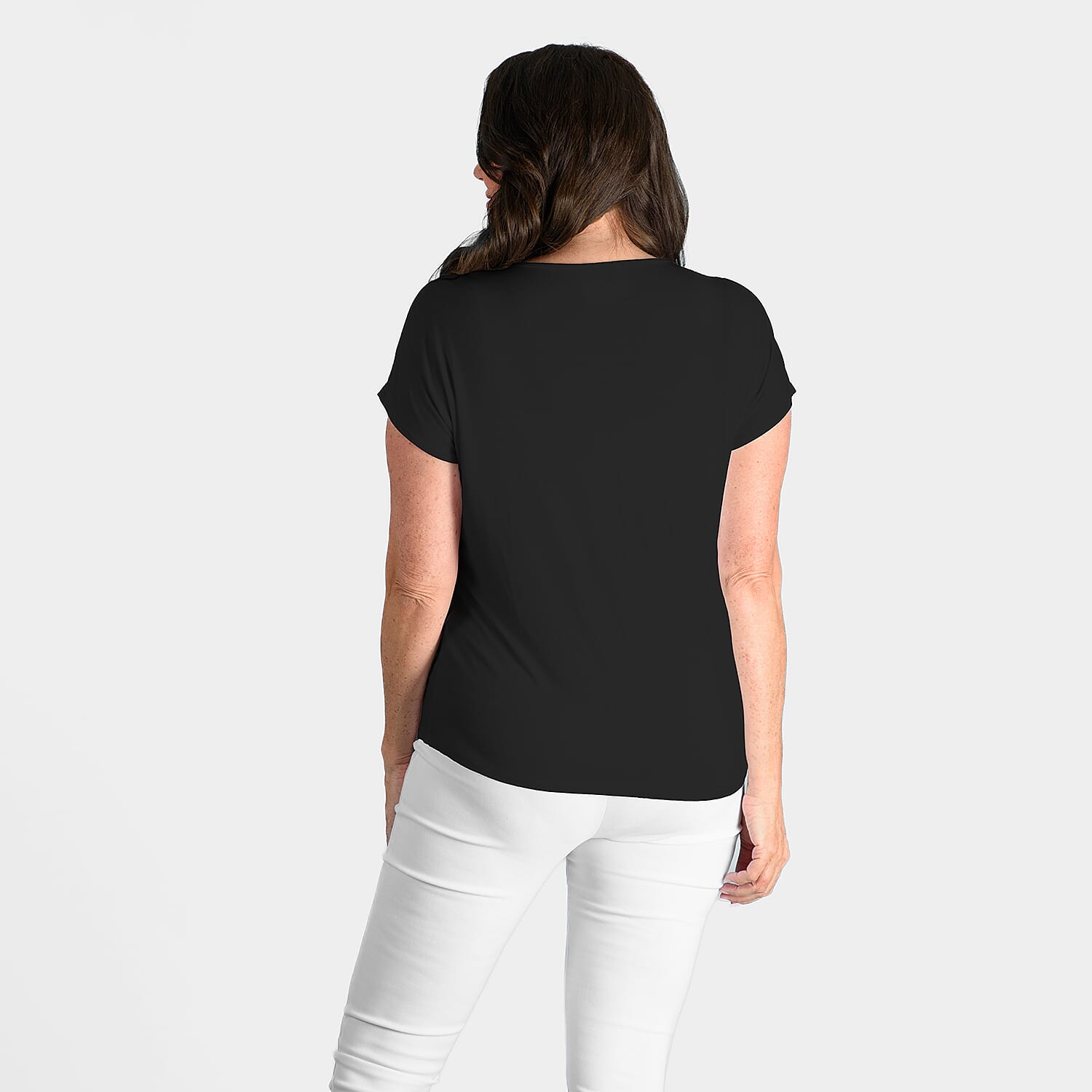 Emelia Viscose Round Neck Solid Top with Short Sleeve (Size M) - Black