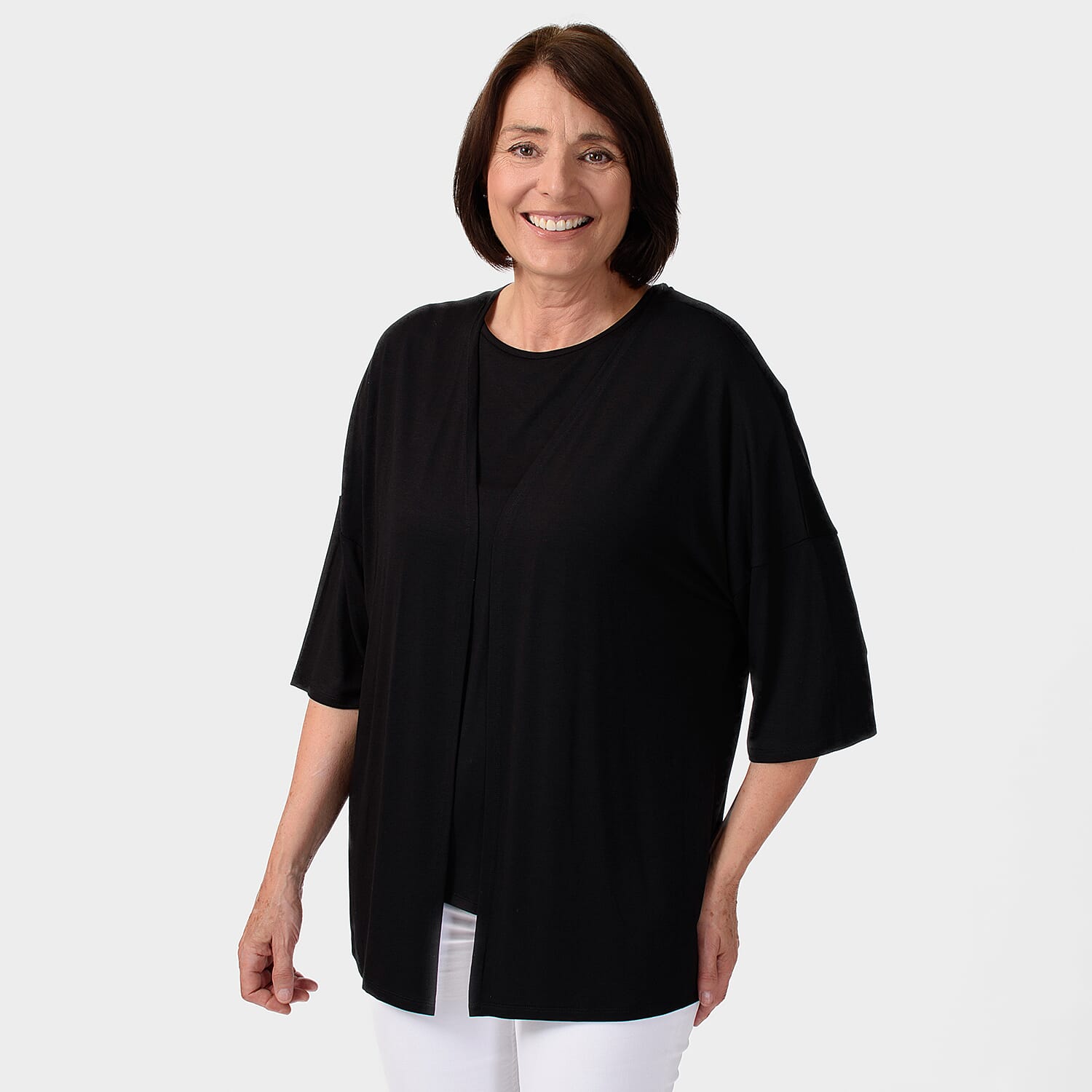 Emelia Viscose Cardigan (Size 1x1 ) - Black