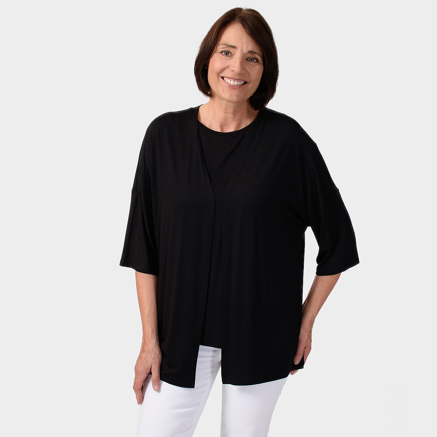 Emelia Viscose Cardigan (Size 1x1 ) - Black