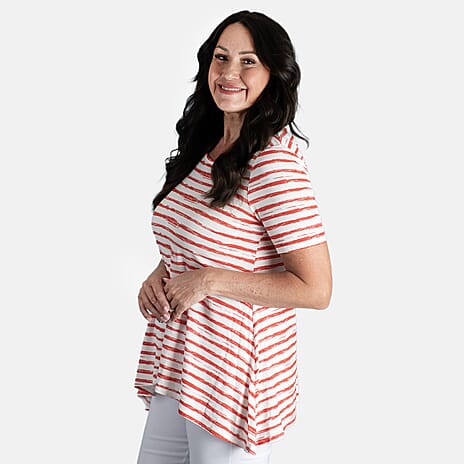 Emelia Viscose Stripe Pattern Top (Size XL) - Red