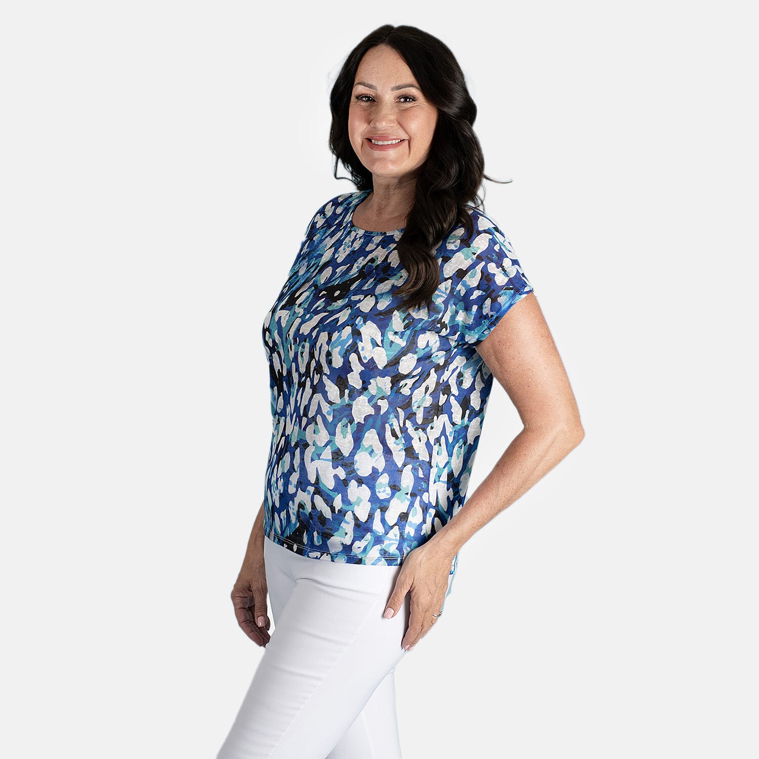 Emelia Printed Top with Short Sleeve (Size L) - Blue