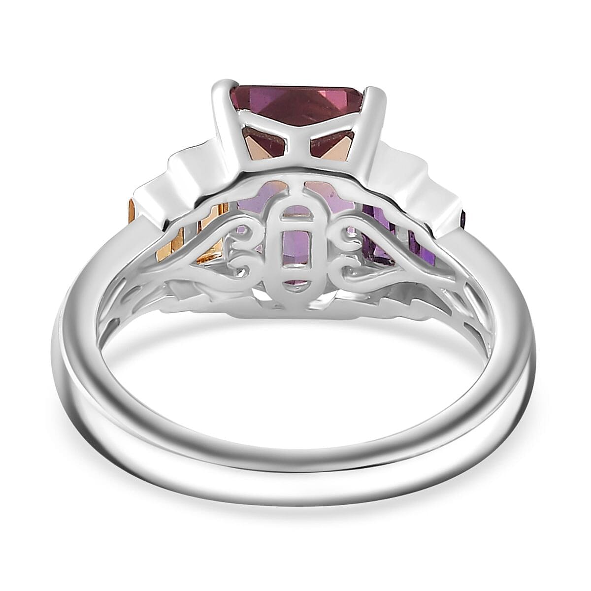 Ametrine,Citrine & Amethyst Ring in Rhodium Overlay Sterling Silver 3.13 Ct Ametrine,Citrine & Amethyst Ring in Rhodium Overlay Sterling Silver 3.13 Ct