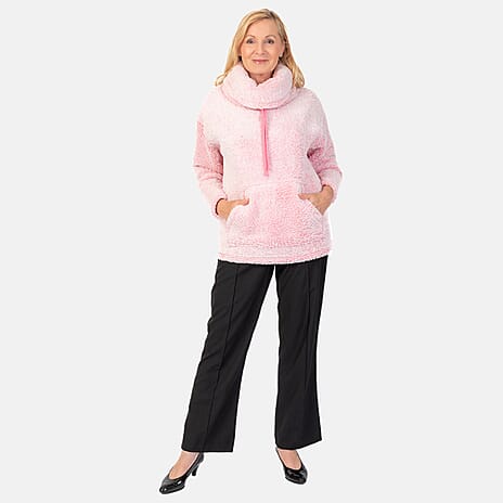 - Maisi Cowel Neck Fleece Top (Size L) - Pink