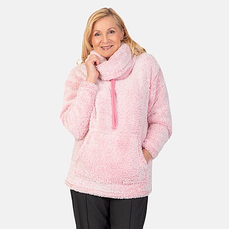 - Maisi Cowel Neck Fleece Top (Size L) - Pink