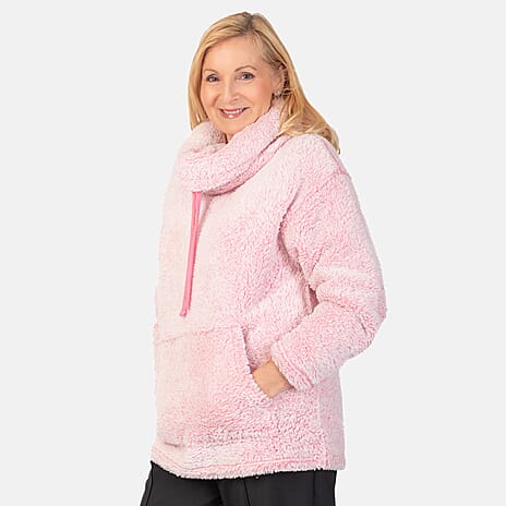 - Maisi Cowel Neck Fleece Top (Size L) - Pink