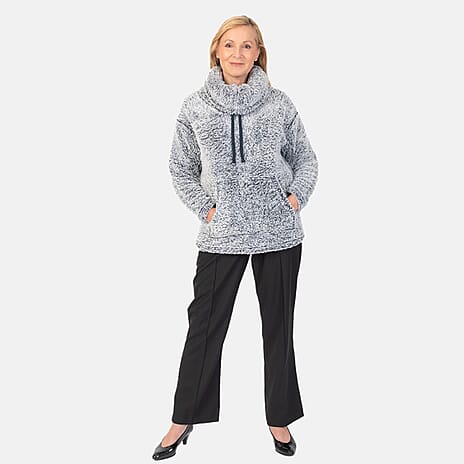 &maisi Plush Cowl Neck Pullover  (Size M) - Navy