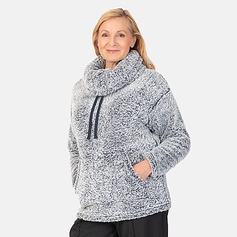 &maisi Plush Cowl Neck Pullover  (Size M) - Navy