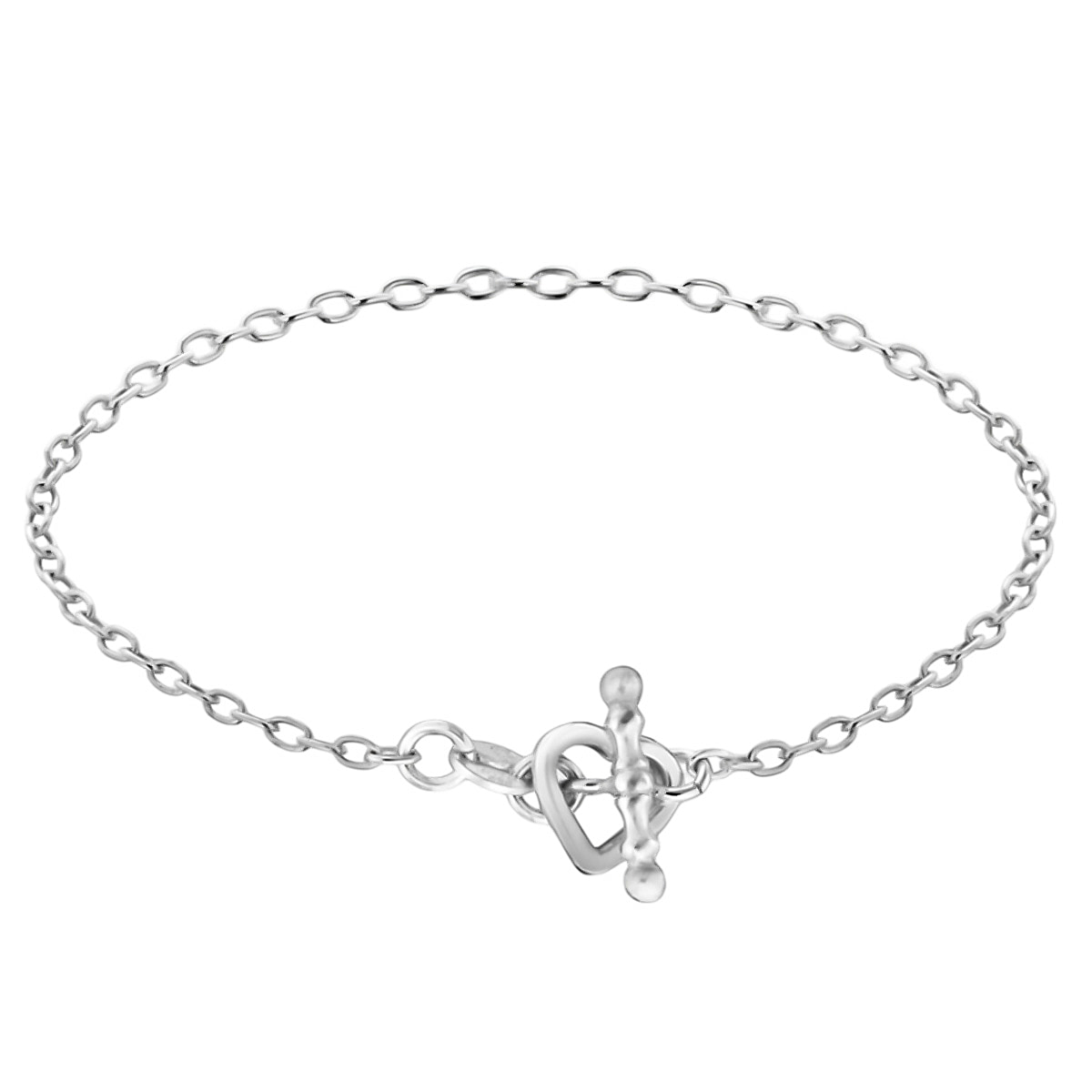Sterling Silver Heart Fastening T-Bar Chain Bracelet (Size - 7.5)