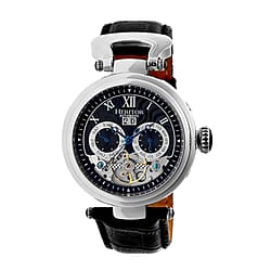 Heritor Automatic Ganzi Semi-Skeleton Leather-Band Watch - Silver