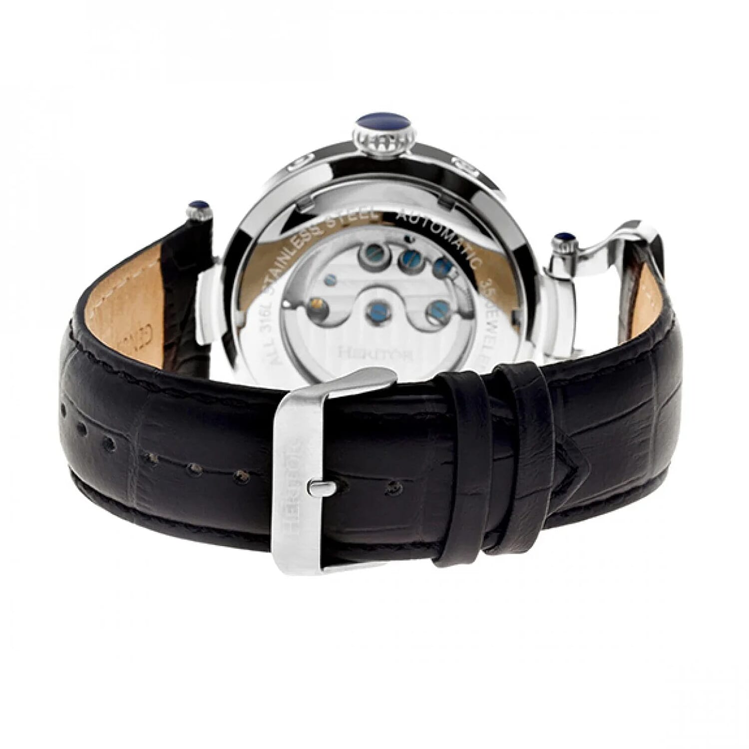HERITOR Arthur Automatic Movt. 5ATM Water Resistant White Dial Mens Watch with Black Colour Leather Strap and Silver-Tone Case