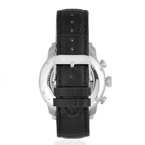 HERITOR Arthur Automatic Movt. 5ATM Water Resistant White Dial Mens Watch with Black Colour Leather Strap and Silver-Tone Case