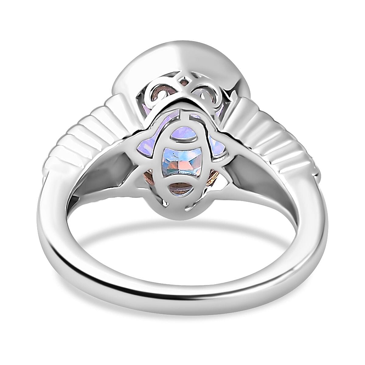 Mercury Mystic Topaz & Natural Zircon Ring in Rhodium Overlay Sterling Silver 4.30 Ct, Silver Wt. 5.30 Gms Mercury Mystic Topaz & Natural Zircon Ring in Rhodium Overlay Sterling Silver 4.30 Ct, Silver Wt. 5.30 Gms