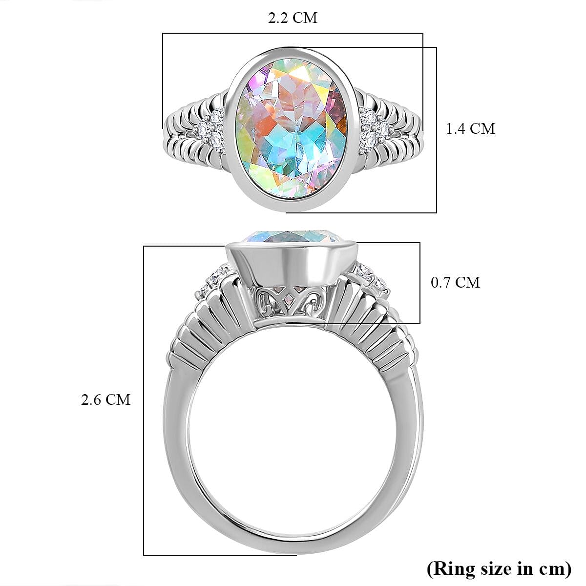Mercury Mystic Topaz & Natural Zircon Ring in Rhodium Overlay Sterling Silver 4.30 Ct, Silver Wt. 5.30 Gms Mercury Mystic Topaz & Natural Zircon Ring in Rhodium Overlay Sterling Silver 4.30 Ct, Silver Wt. 5.30 Gms