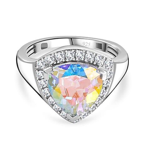 Mercury Mystic Topaz & Natural Zircon Heart Ring in Rhodium Overlay Sterling Silver 4.28 Ct