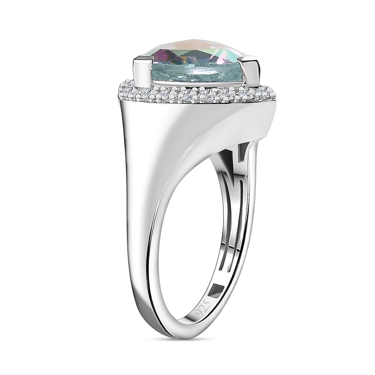 Mercury Mystic Topaz & Natural Zircon Heart Ring in Rhodium Overlay Sterling Silver 4.28 Ct