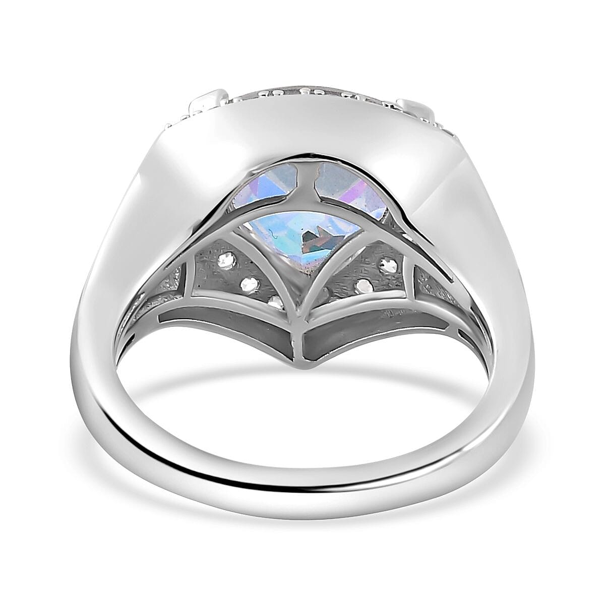 Mercury Mystic Topaz & Natural Zircon Heart Ring in Rhodium Overlay Sterling Silver 4.28 Ct