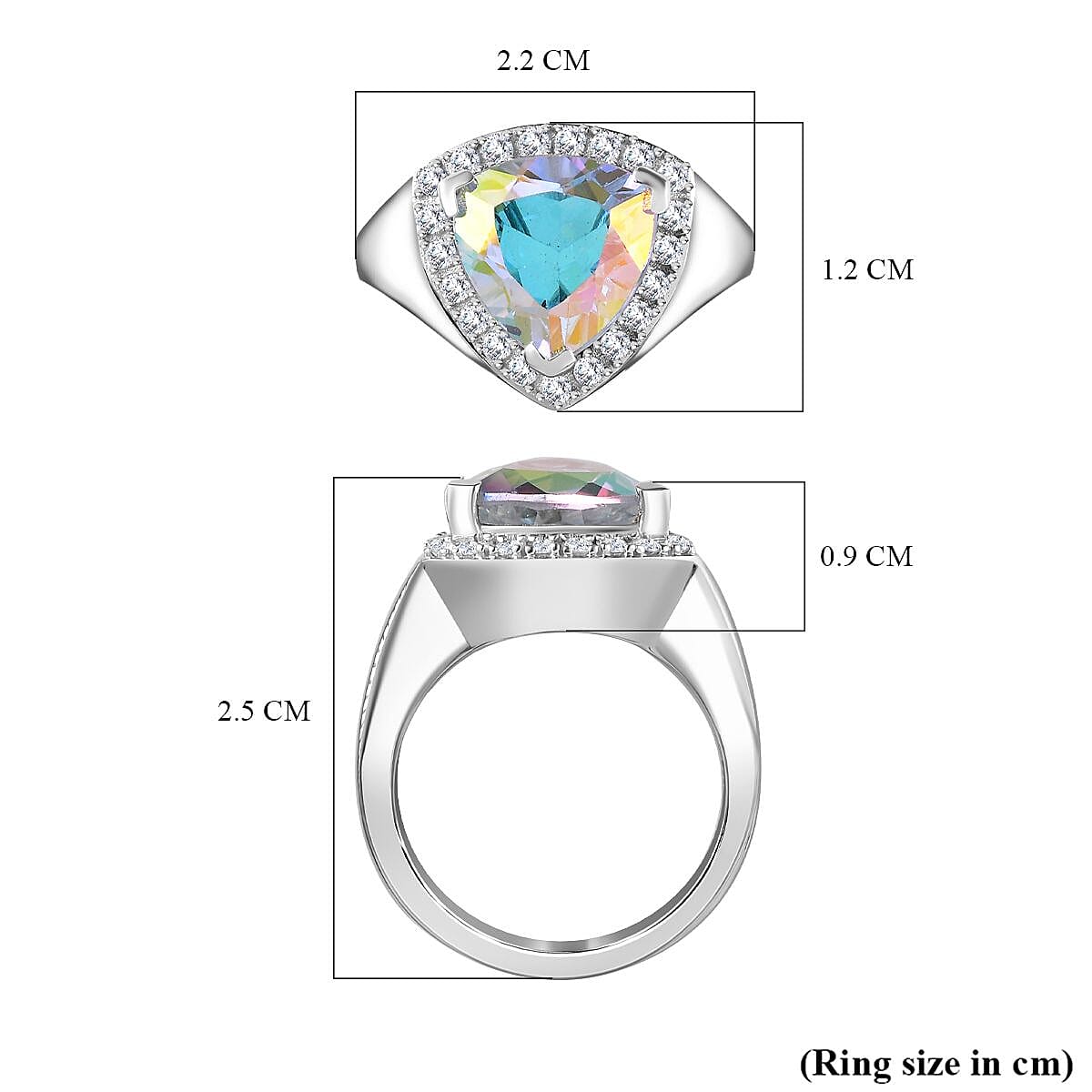 Mercury Mystic Topaz & Natural Zircon Heart Ring in Rhodium Overlay Sterling Silver 4.28 Ct