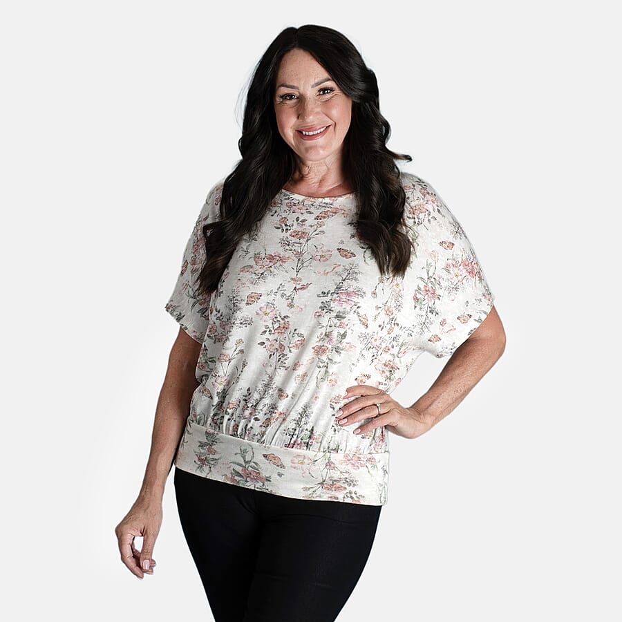 Closeout Deal Batwing Printed Top (Size 8) - Rose