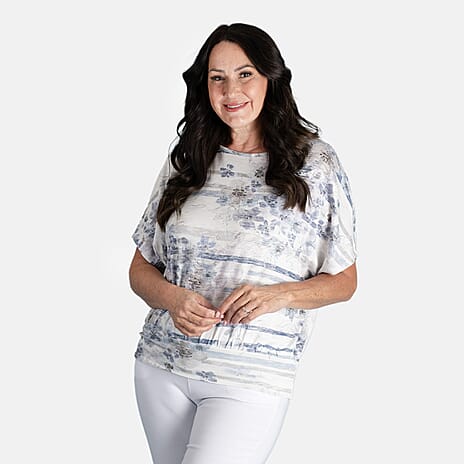 Closeout Deal Batwing Printed Top (Size 10) - Blue