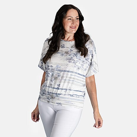 Closeout Deal Batwing Printed Top (Size 14) - Blue