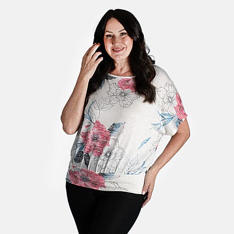 Closeout Deal Batwing Printed Top (Size 18) - Cerise