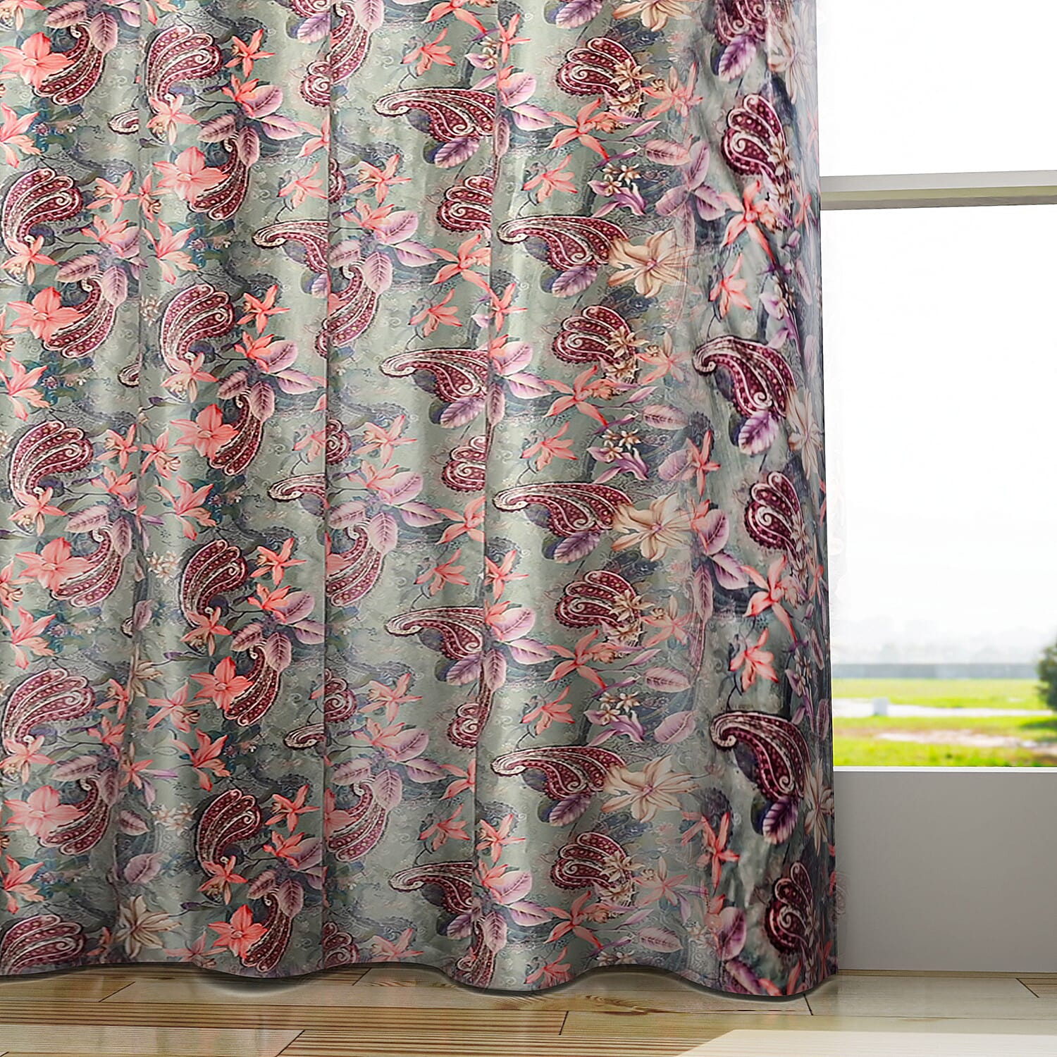 Floral Curtain 2 Panels - Cushion Cover 2pcs Velvet Curtain 228cm x168cm 2pcs Cushion Cover 45x45cm 2pcs With Invisible Zipper & Pipping - Pink