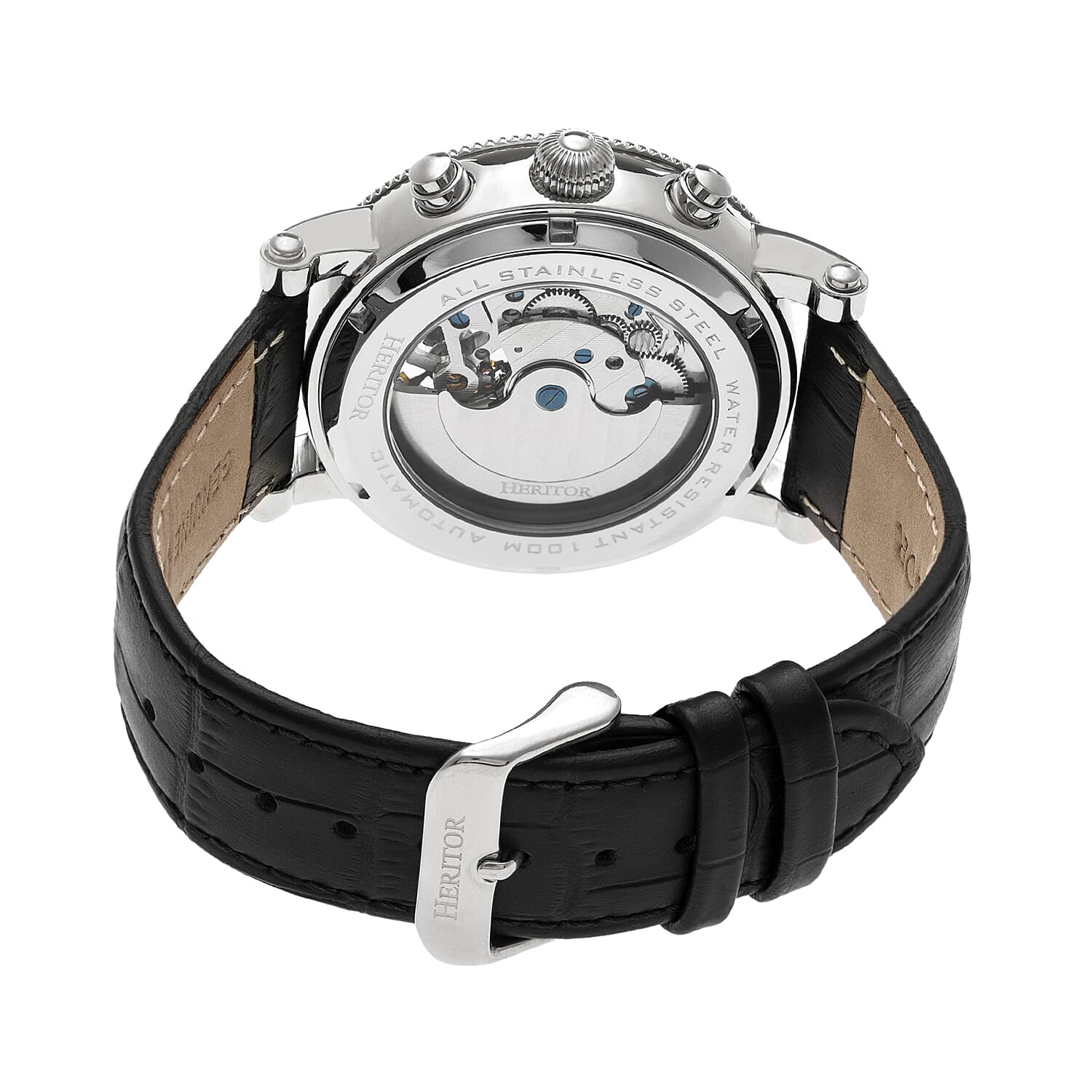 Heritor Automatic Winston White Analog Dial Black Hand 5 ATM Mens Watch in Black Genuine Leather Strap