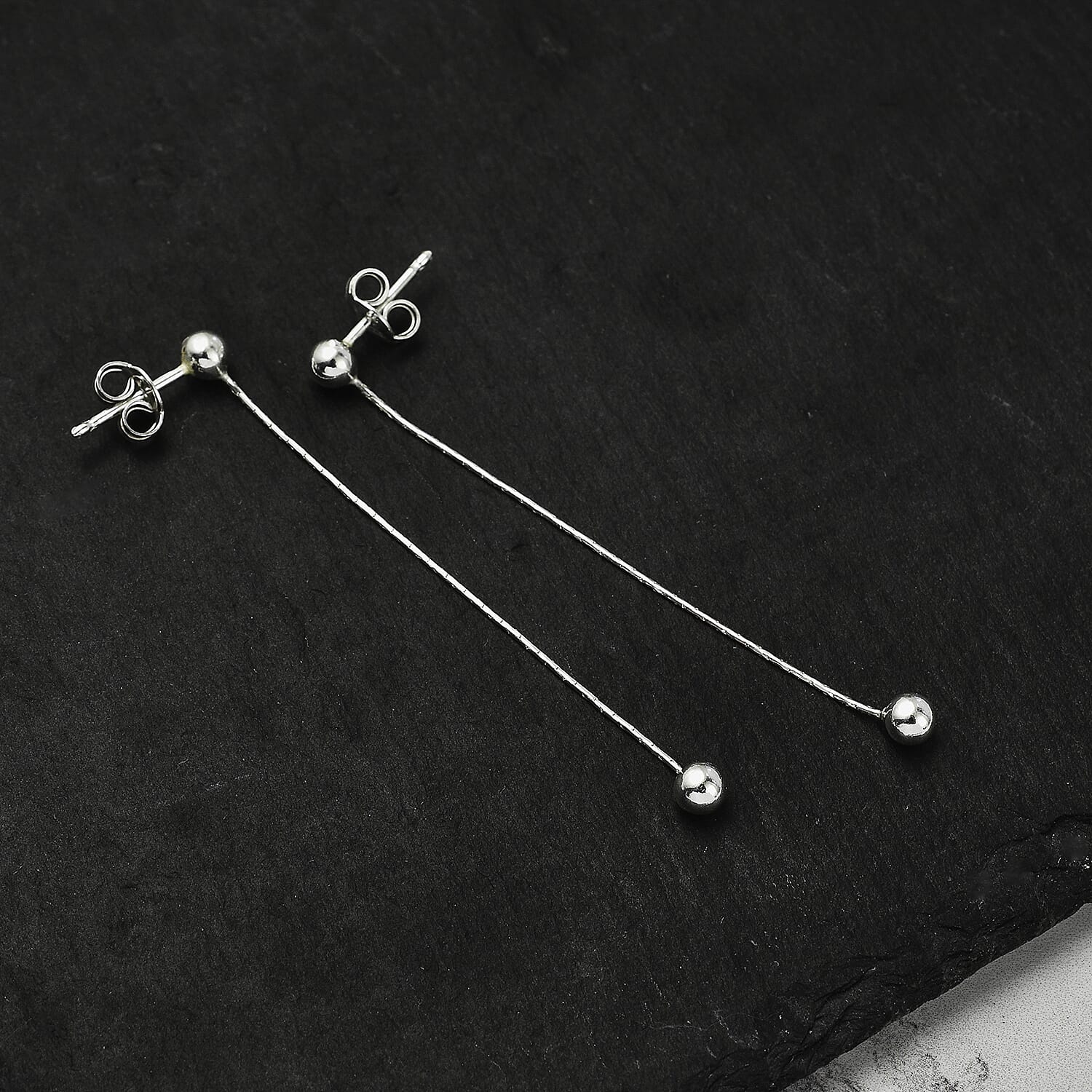 Biggest Silver Closeout - Diamond Cut Snake & Bead Drop Earrings in Sterling Silver