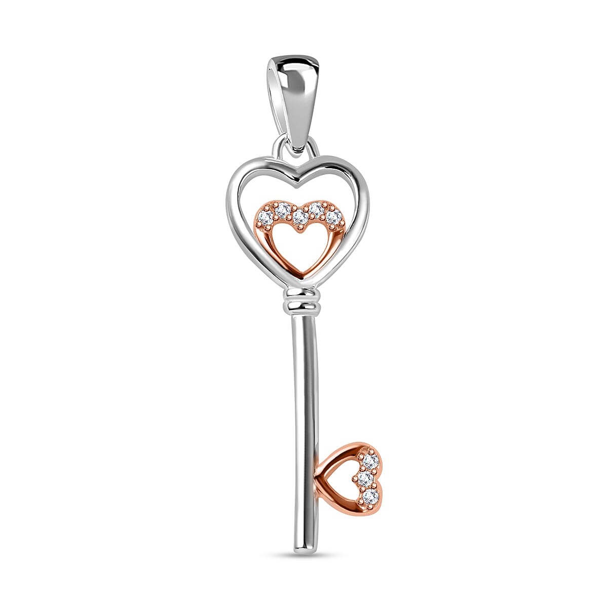 NY Closeout Deal - Sterling Silver Heart Key Pendant with Cubic Zirconia