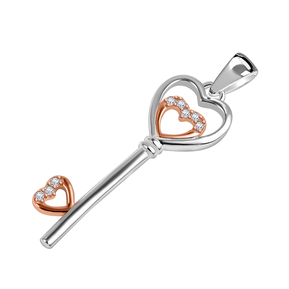NY Closeout Deal - Sterling Silver Heart Key Pendant with Cubic Zirconia