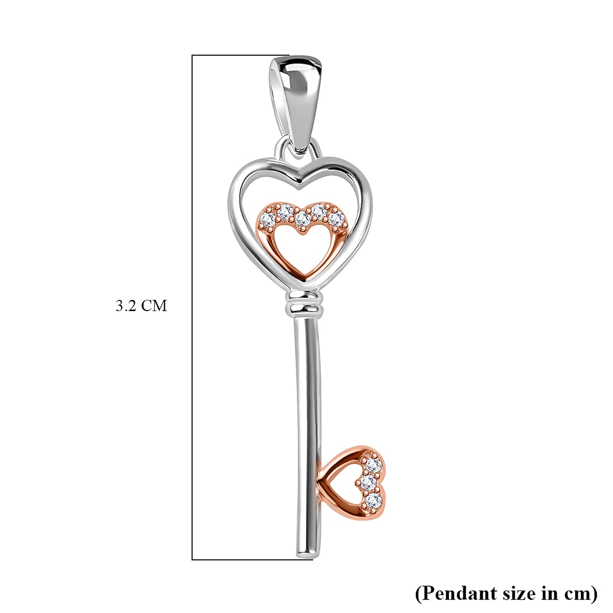 NY Closeout Deal - Sterling Silver Heart Key Pendant with Cubic Zirconia